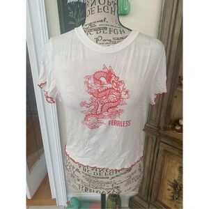 Papaya USA T-Shirt Women Medium White Cropped Graphic Print